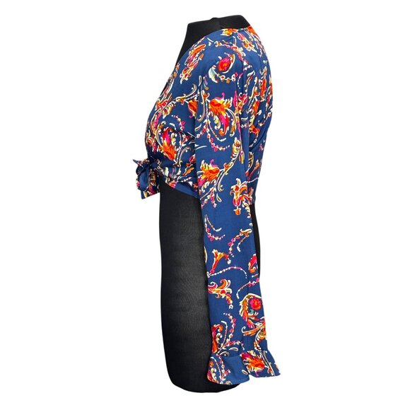 Nasty Gal Multicolor Paisley Print Tie-Front Long Sleeve Blouse Size M - Picture 2 of 8